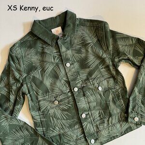 XS Lularoe Kenny Jean Jacket, green with palm fronds